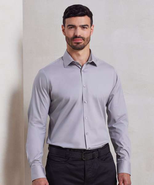 Stretch fit cotton poplin long sleeve shirt