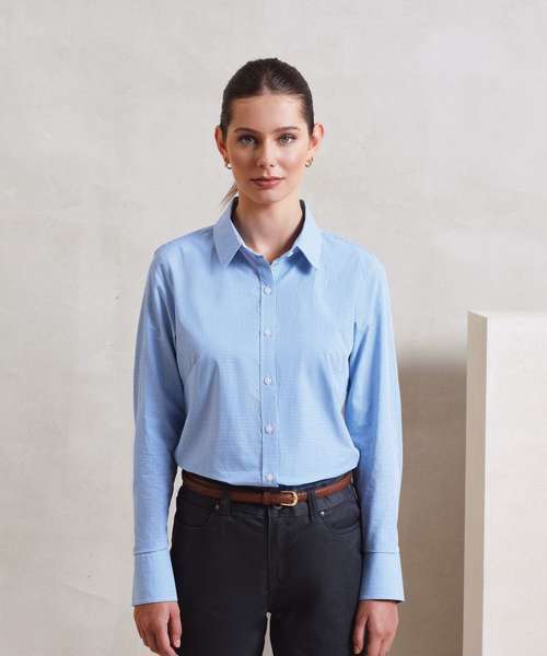 Women's Microcheck (Gingham) long sleeve cotton shirt